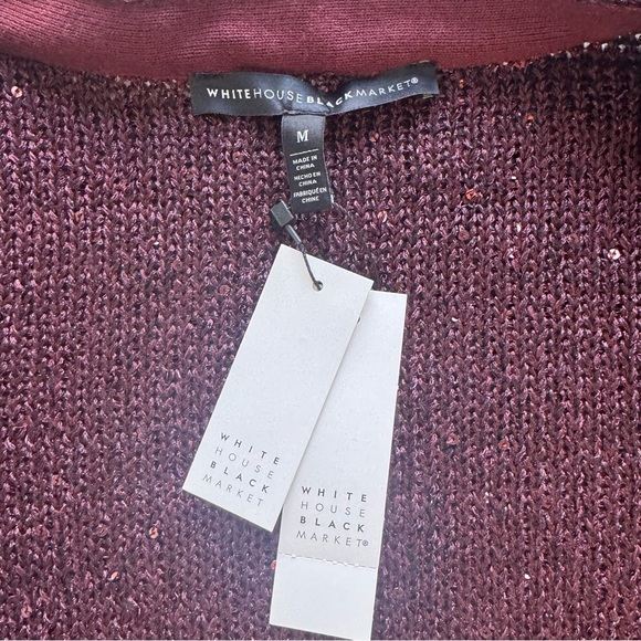 White House Black Market “Sequin Duster” Deep Burgundy Long Cardigan Sweater - Picture 4 of 8